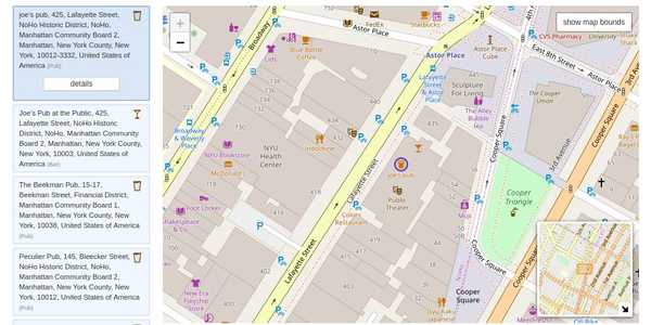 Searching pubs in New York with Nominatim
