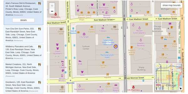 Nominatim search with special phrase "restaurant in Chicago"