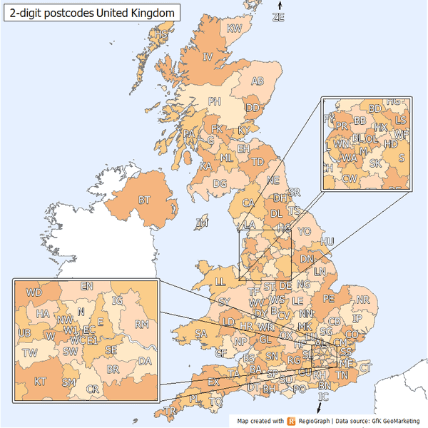 2-digit postcodes in UK