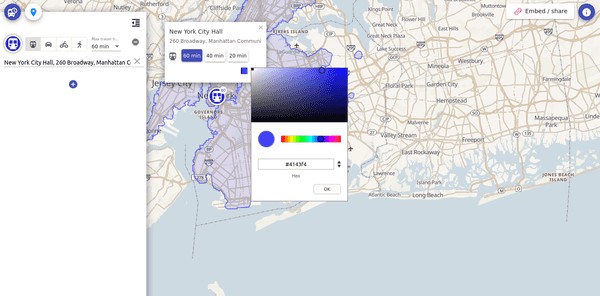 Change public transit isochrone color