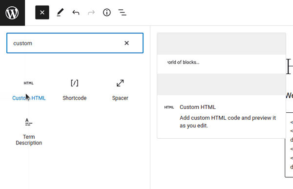 Custom HTML block