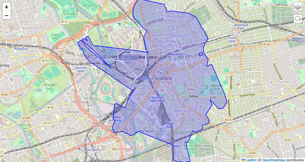 Convex hull for E15 postcodes and buildings