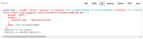 Code samples in the API Playground