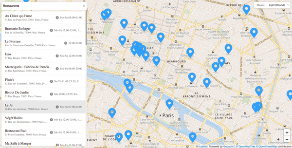 Places results shown in a list and on a map