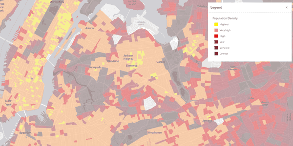 GIS shows population density, New York