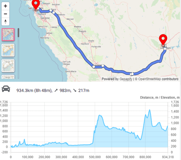 Route including elevation information