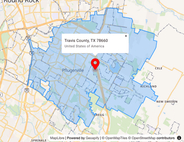Geoapify Postcode API response for ZIP Code 78660