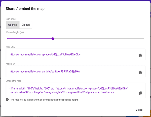 Share/Embed dialog