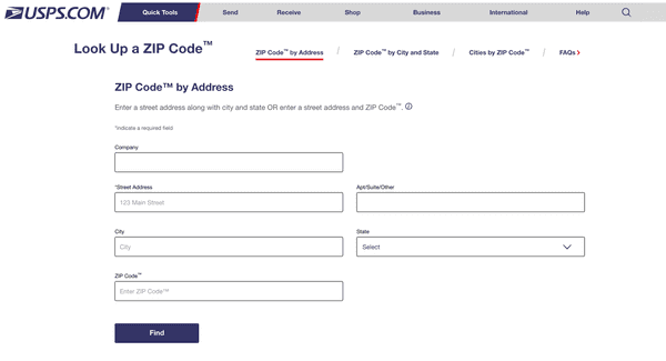 USPS ZIP Code by Address form